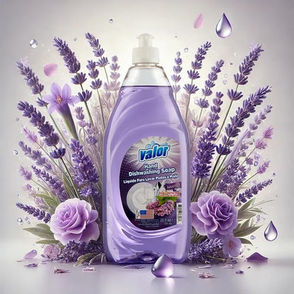 Valor Dishwashing Liquid, 25 fl oz – Dish Soap for Kitchen & Bathroom, Grease-Fighting, Gentle on Hands, Fast Rinse, Eco-Friendly Biodegradable Formula (25 fl oz (Pack of 1), Lavender)