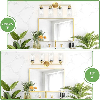 Guliaofo 4-Light Gold Bathroom Light Fixtures, E26 Modern Vanity Lights