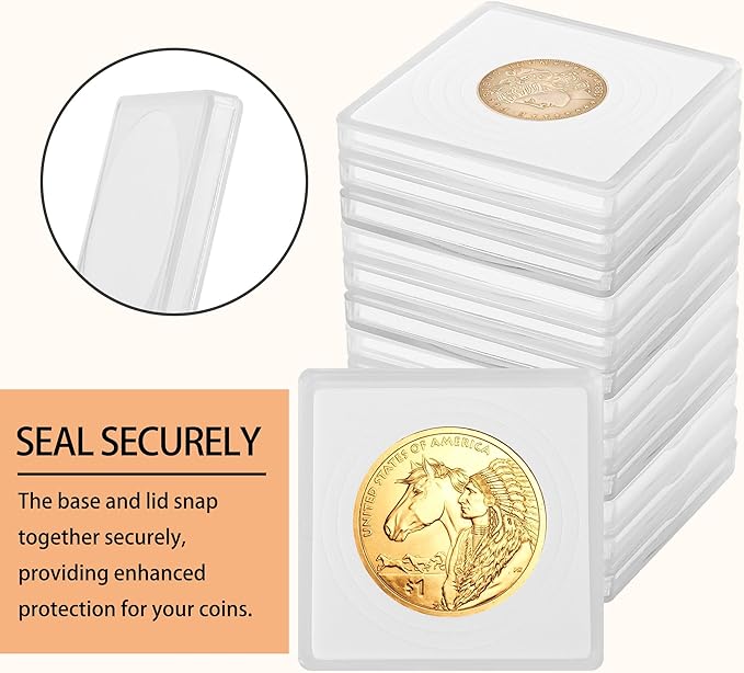 60 Pcs Coin Holders for Collectors, Clear Coin Cases with 5-Size Sponge Gaskets 20/25/30/35/40mm, Plastic Coin Slabs and Coin Protectors for Silver Dollar Collectors Collection Supplies, White