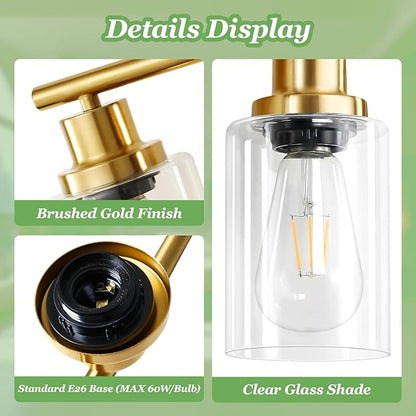 Guliaofo 4-Light Gold Bathroom Light Fixtures, E26 Modern Vanity Lights