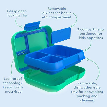 Bentgo Pop - Leak-Proof Lunch Box & Removable Divider for Ages 8+ & Teens - Lunch Container Holds 5 Cups of Food; 3-4 Compartments; Microwave/Dishwasher Safe; 2 Year Warranty (Spring Green/Blue)