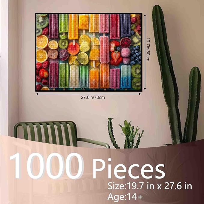 Jigsaw Puzzles 1000 Pieces for Adults-Ice Summer Tropical Fruits Popsicles Puzzle-Challenging Puzzle Perfect for Game Nights-DIY Home Wall Decor-Frozen Fruit -Summer Popsicles Puzzles Art 27" x 20"