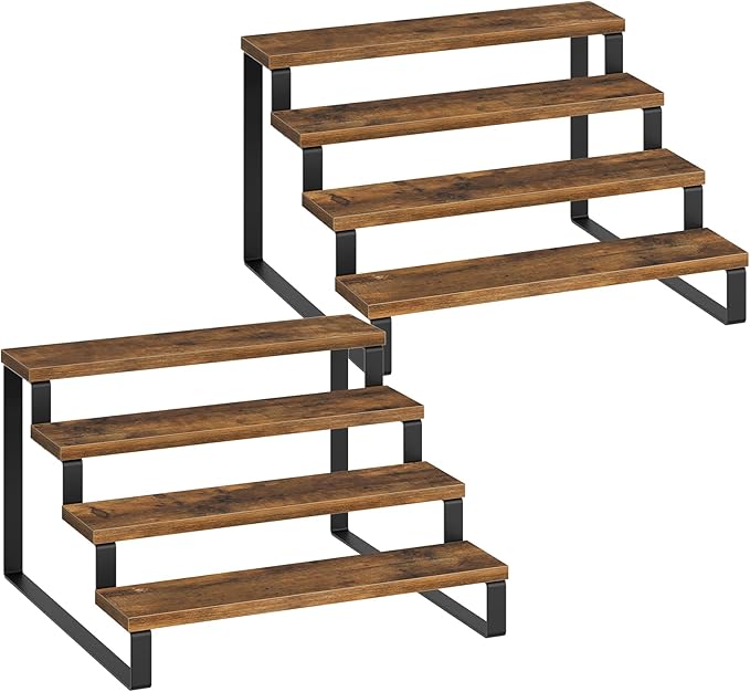 YATINEY Spice Rack, 4 Tier Wooden Display Riser Stand, Kitchen Storage Organizer