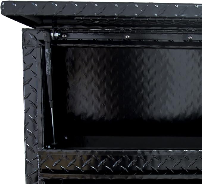 Buyers Products 1725650 Black Aluminum Diamond Tread Contractor Truck Box With Lockable T-Handle Latch And One Lower Compartment, 88 x 21 x 13.5 Inch, Truck Tool Box For Storage And Organization