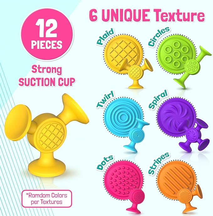 Toddlers Suction Cup Bath Toys: 12 Pcs Sensory Suction Bath Toys for Toddler, Kids Suction Fidget Toys Suction Cup Toys for Windows Travel