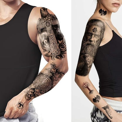77 Sheets Temporary Tattoo for Women Men, 17 Sheets Half Arm Black Scary Lion Wolf Tiger Skull Skeleton Fake Tattoos, 60 Sheets Ealge Tribal Tiny for Adult Kids Body Tattoos Stickers Realistic