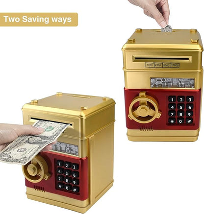 Electronic Piggy Bank with Password Lock & Mini ATM Function - Money Saving Box for Kids, Safe Coin Bank Toy for Ages 3 for Boys & Girls (Gold)