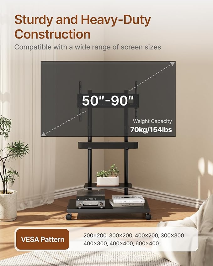 ECOTINY Steel Base Rolling TV Stand