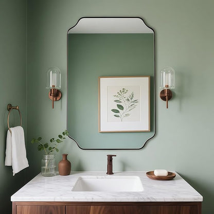 ANDY STAR Brushed Bronze Scalloped Mirror, Unique Rectangular Bathroom Mirror