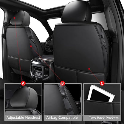 MIROZO Ram Seat Covers Full Set –Waterproof Truck Seat Covers Leather Car Seat Protector Fits 2009-2026 Ram 1500/2500/3500 Crew Quad Regular Cab Pickup with Split Flat Bench 40/60,Black and Red