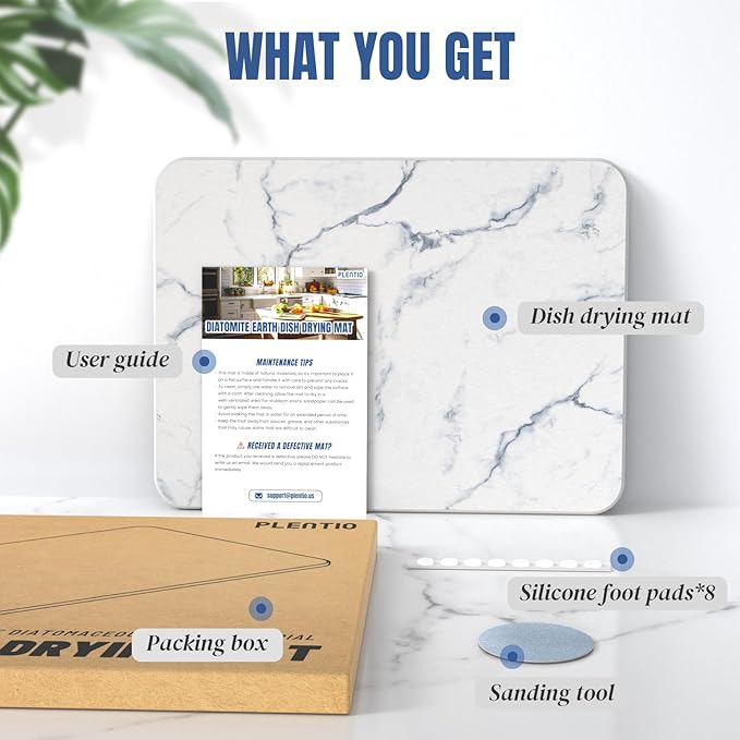 Quick Dry Stone Drying Mat for Kitchen Counter, Water-Absorbent Diatomaceous