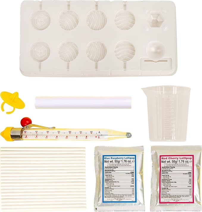 Thames & Kosmos Lollipop Lab | STEM Experiment & Activity Kit | Make Yummy Red Cherry and Blue Raspberry Lollipops & Ring Lollipops! | Explore Chemistry & Math | Includes Real Candy Thermometer