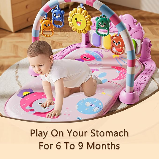 Alive Lovely Baby Gyms Play Mats, Musical Activity Center Baby Piano Gym Mat, Music and Lights Tummy Time Padded Mat for Newborn Newborn 0 to 3 6 9 12 Months