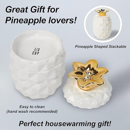 Set of 4 Decorative Pineapple Shaped Stackable Ceramic Kitchen Measuring Cups