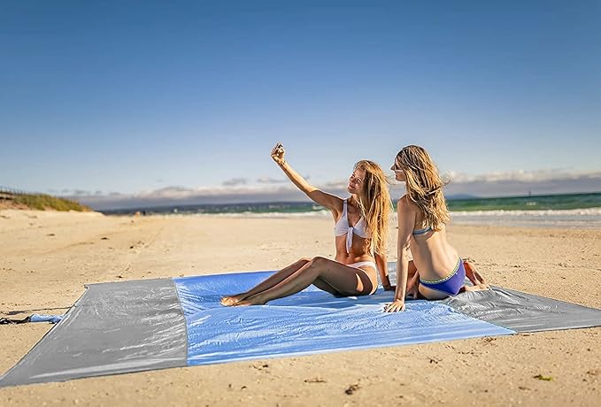 WEKAPO Beach Blanket Sandproof Waterproof, Extra Large Beach Mat, Oversized & Compact Sand Free Mat Quick Drying, Lightweight & Durable with Stakes & Corner Pockets