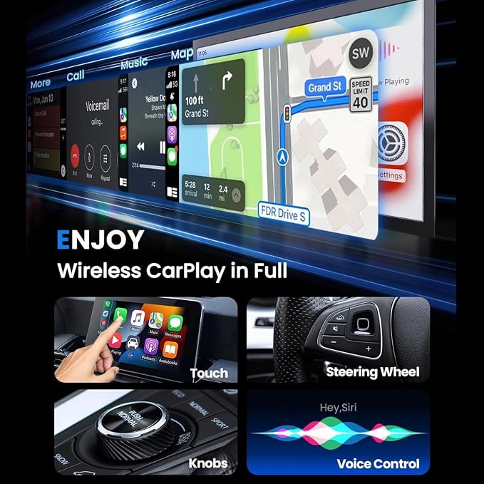 2 in 1 CarPlay Adapter for 911 Targa 2016 2017 2018 2019 2020 2021 2022, CarPlay Wireless Adapter with Auto Reconnect Fast Pairing Bluetooth Connection Compact USB Dongle