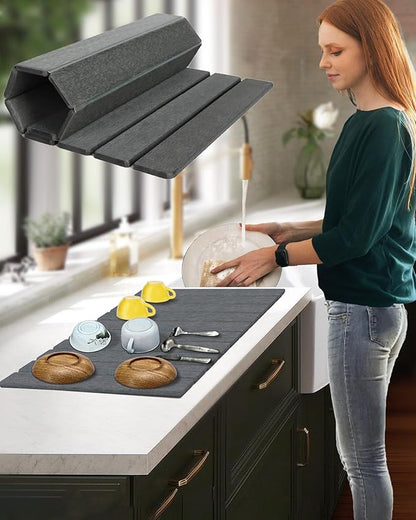 Large Stone Dish Drying Mat for Kitchen Counter, 24x16 Inches Foldable