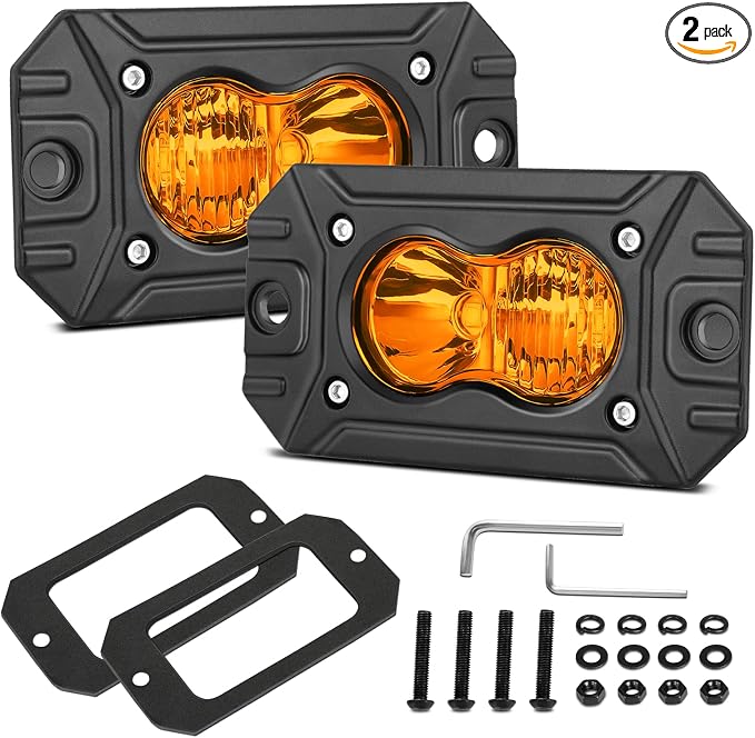 Flush Mount Pod Lights Amber, Auto Power Plus 2PCS 40W LED Driving Lights Amber LED Pods Off Road Lights Bumper Fog Lights Flush LED Light Bar Backup Work Light Cube for Truck Pickup ATV UTV Boat 4x4