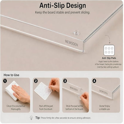 Acrylic Cutting Board with Counter Lip, Non-Slip Cutting Board