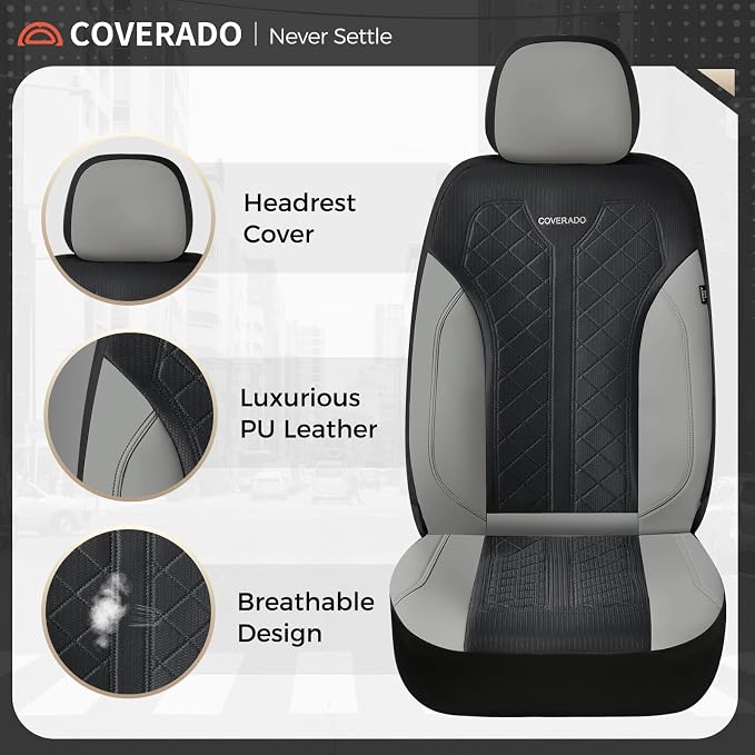 Coverado Car Seat Covers 5 Seats, Seat Covers Full Set, Mesh Breathable Seat Protectors, 5-Piece Spill-Proof White Automotive Seat Covers, Universal Fit for SUV, Sedan, Truck
