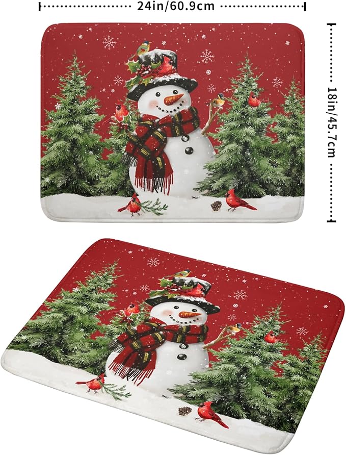 Christmas Dish Drying Mat for Kitchen Counter Snowman Green Christmas Tree