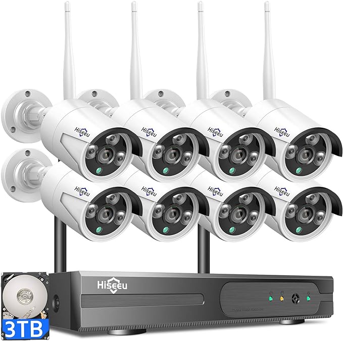 Hiseeu 2K Wireless Security Camera System, 10CH NVR Kit, Night Vision,