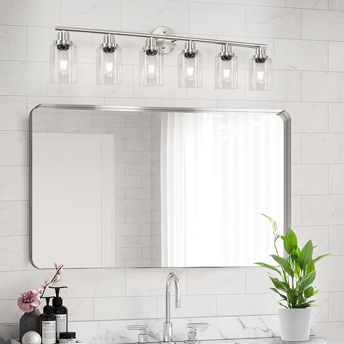 Guliaofo 6-Light Nickel Bathroom Vanity Lights, E26 Modern Bathroom Light