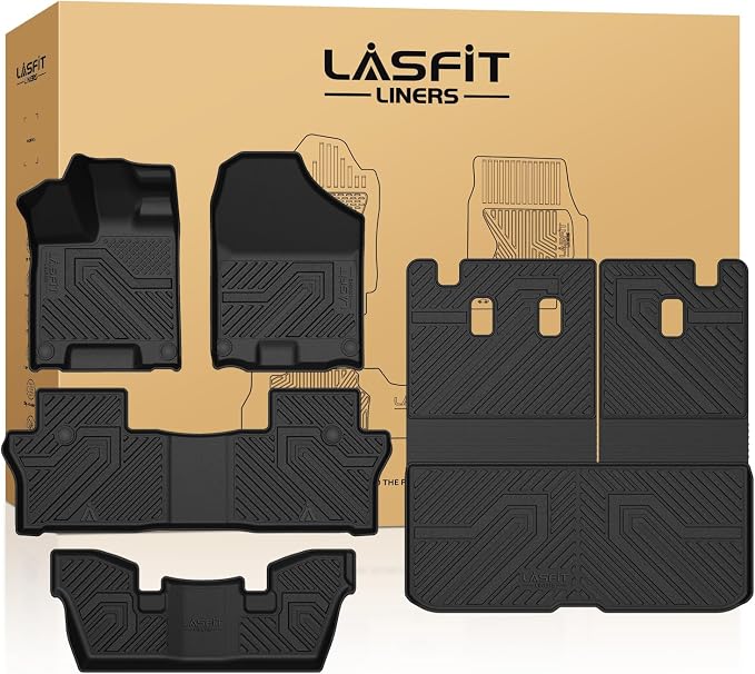 LASFIT Floor Mats & Cargo Mat for Honda Pilot 2016-2022 (7 Passengers), Split & One-Piece Foldable Seating TPE Floor Liners Accessories, 1st & 2nd & 3rd Row & Cargo Liner with Backrest Mat, Black