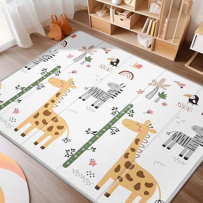 XL Baby Play Mat for Floor, PIGLOG 79" x 71" Foam Play Mat, Foldable Playmat for Playyards, Waterproof Anti-Slip Floor Playing Mats for Babies, Toddlers, Infants, Reversible Baby Crawling Mat, Giraffe