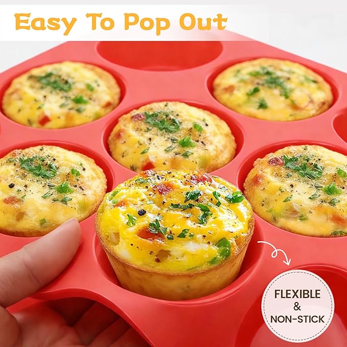 Silicone Muffin Pan, Mini Muffin Pan, Regular 12 Cups and Mini 24 Cups Cupcake