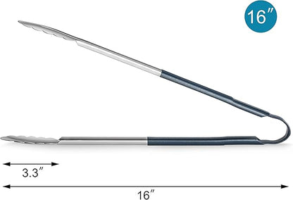 New Star Foodservice 35803 16-Inch Utility Spring Tongs, Stainless Steel, Vinyl Coated, Set of 12, Blue