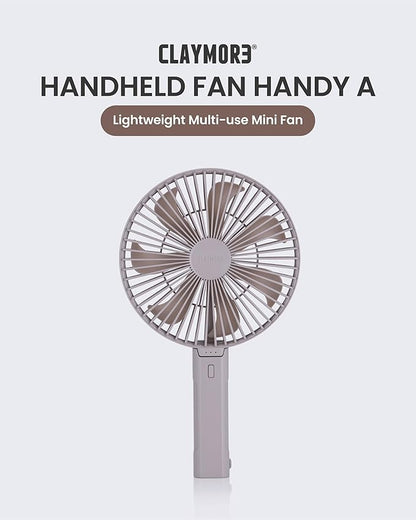 Claymore Handy A (Gray) Portable Handheld Fan – BLDC Motor Foldable, 4,900mAh Rechargeable, USB-C Charging, 3 Speed Settings Function Personal Fan for Travel, Outdoor & Indoor Use.