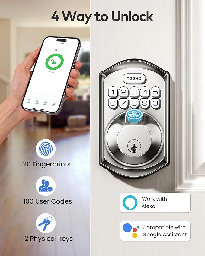 TEEHO TE012W WiFi Smart Lock, Fingerprint Door Lock
