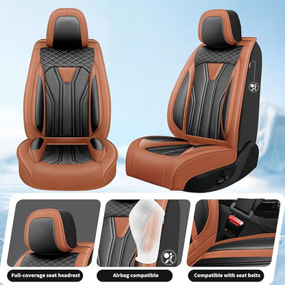 Car Seat Covers Fit for Jeep Grand Cherokee 2007-2025 2026 -Full Set Premium Leather, Waterproof & Breathable，All-Weather Seat Cushion Protecto & Airbag Compatible, 2 Front Seat Brown & Black