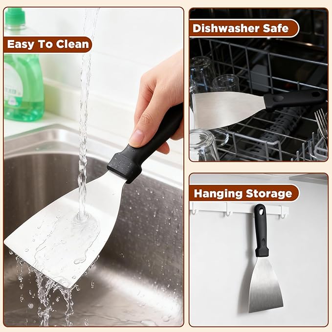 Griddle Scraper，Stainless Steel Grill Scraper, Slant Edge Metal Spatula
