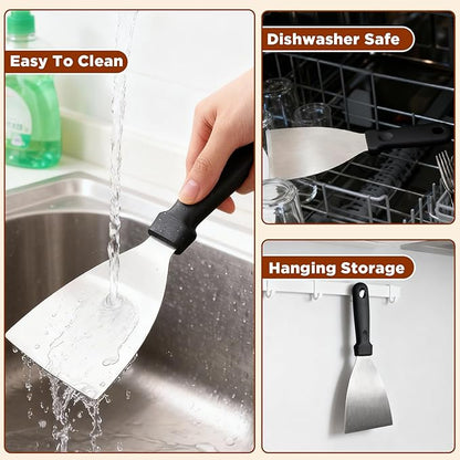 Griddle Scraper，Stainless Steel Grill Scraper, Slant Edge Metal Spatula