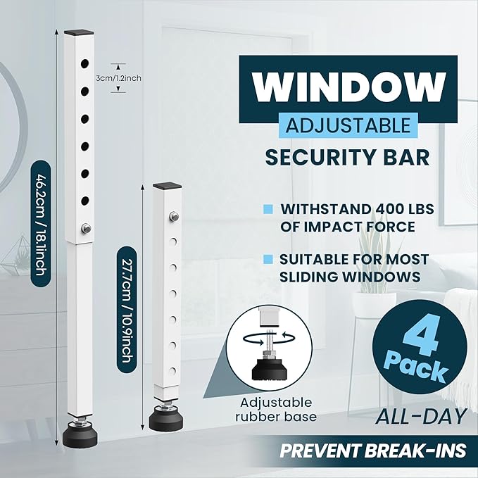 Gadgetzan 4 Pack Window Security Bars Adjustable 11"-18", Portable Short