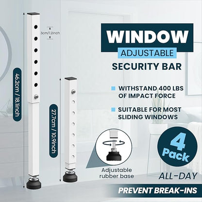 Gadgetzan 4 Pack Window Security Bars Adjustable 11"-18", Portable Short
