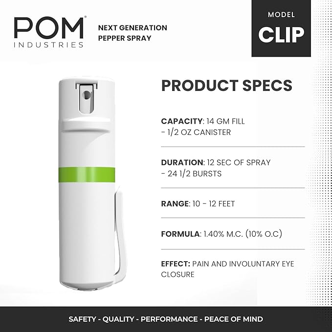 POM Pepper Spray Pocket Clip, Quick Flip Top Safety, Maximum Strength OC Formula