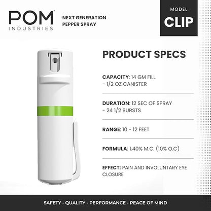 POM Pepper Spray Pocket Clip, Quick Flip Top Safety, Maximum Strength OC Formula