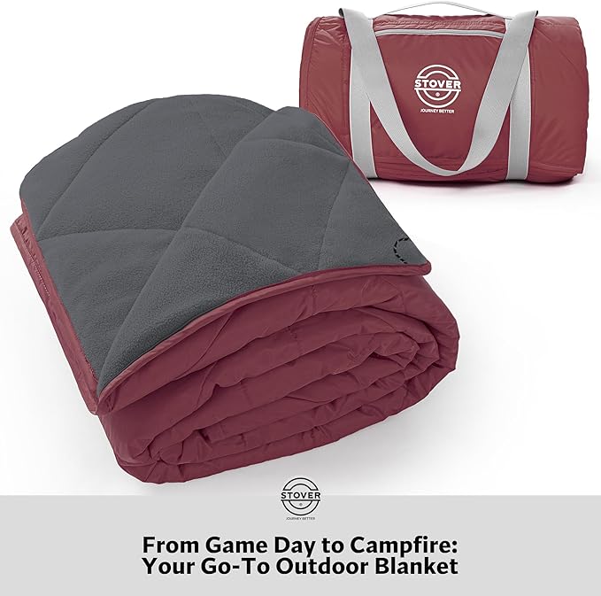 STOVER Waterproof Stadium Blanket – Portable Outdoor Camping Blanket for Travel, Picnics, or Sports – Warm, Windproof, Lightweight, and Packable (Game Day Red)