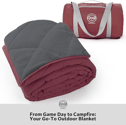 STOVER Waterproof Stadium Blanket – Portable Outdoor Camping Blanket for Travel, Picnics, or Sports – Warm, Windproof, Lightweight, and Packable (Game Day Red)