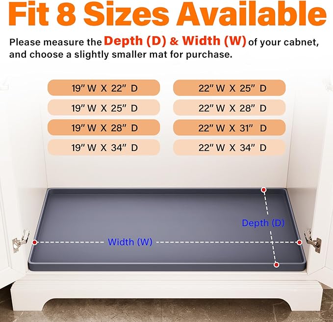 FLATO Waterproof Under Sink Mat 25" x 19" Shelf Liner