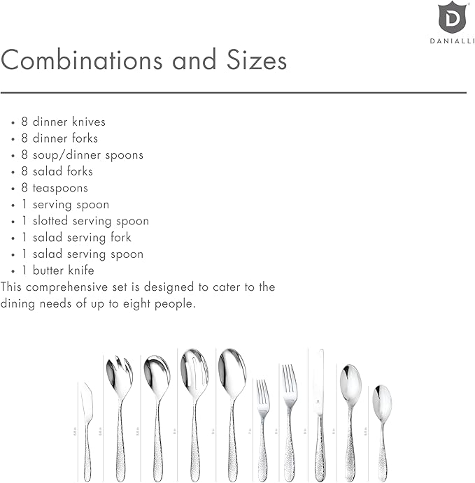 Hammered Silverware Set with Serving Utensils, 18/10 Stainless Steel Flatware for 8, Dishwasher Safe, Mirror Finish, Heavy-Duty, Built to Last (45-Piece Including a Serving Set, Fidenza Hammered)