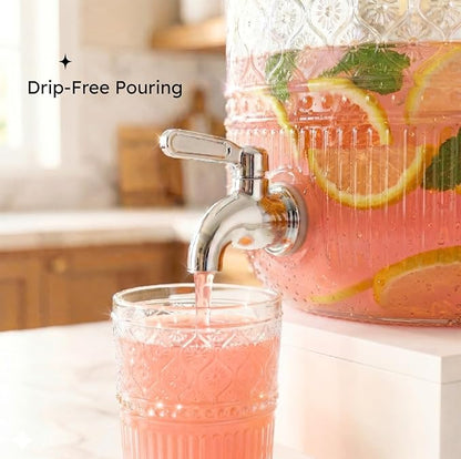 Godinger Drink Dispenser 2 Gallon, Large Glass Water Dispenser