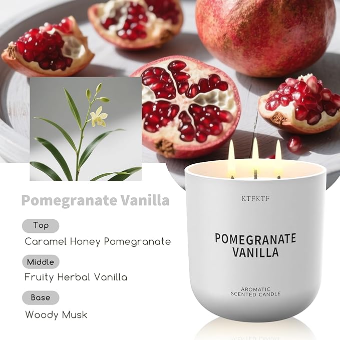 Pomegranate Vanilla Scented Candle for Home, 14.1oz 80H Long Lasting Aromatherapy Candles for Warmth & Festivity, Non-Toxic Essential Oil & Soy Wax | Fruity-Sweet Vanilla Fragrance