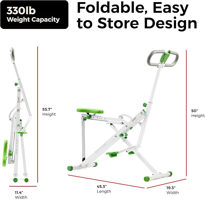 Sunny Health & Fitness Smart Row-N-Ride Glute & Leg Trainer, Foldable Squat