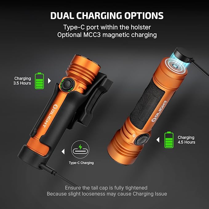 OLIGHT Seeker 4 Pro Rechargeable Flashlights, 4600 Lumens High Powerful Bright Light with USB C Holster, Waterproof IPX8 for Emergencies, Camping, Searching (Orange Cool White)