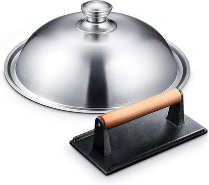 homenote Griddle Accessories for Blackstone, Commercial Grade 12 Inch Heavy Duty Melting Dome with Rectangle Cast Iron Smash Burger Press Perfect for Flat Top Hibachi Grill Indoor Outdoor