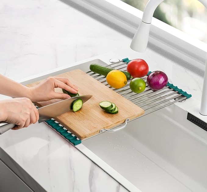 Tomorotec Stainless Steel Roll Up Dish Drying Rack, Foldable Over The Sink